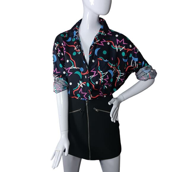 VTG 90's E. TEE Colorful Confetti Print Shirt Size Medium Oversized Long Sleeve - Picture 9 of 9